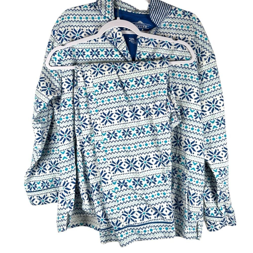 P.J. Salvage Blue White Fair Isle Print 2 Piece Cotton Pajama Set Size Medium